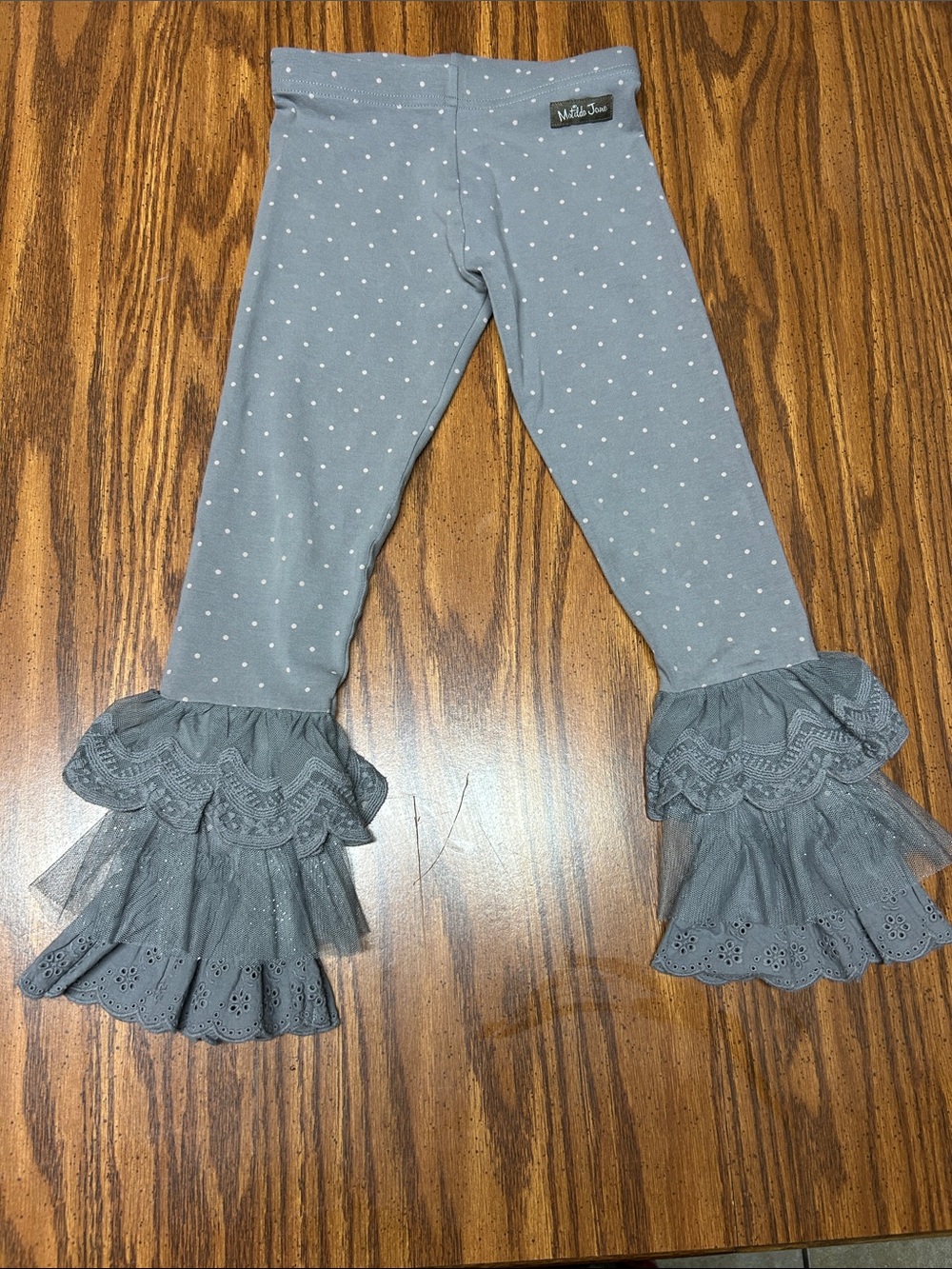 Matilda Jane Dusty Blue Polka Dot Ruffle Leggings